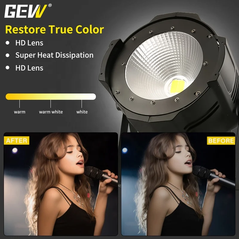 GEVV Stage Lighting 200W Indoor LED Par Light with Light Shield For Party Show Event
