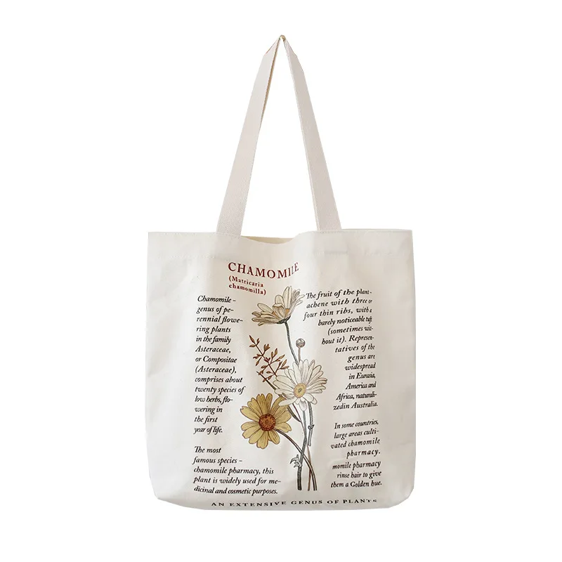 Wholesale flower printing women tote bags shoulder custom zipper canvas bag