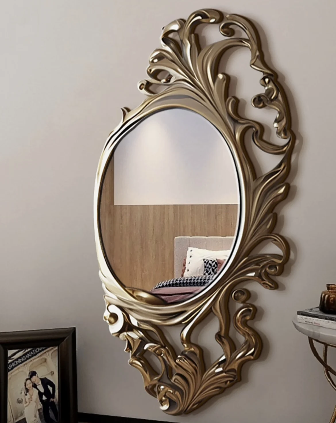 Art decor wall mirror luxury custom full length metal mirror floor large hanging mirror wood frame gold sliver antique
