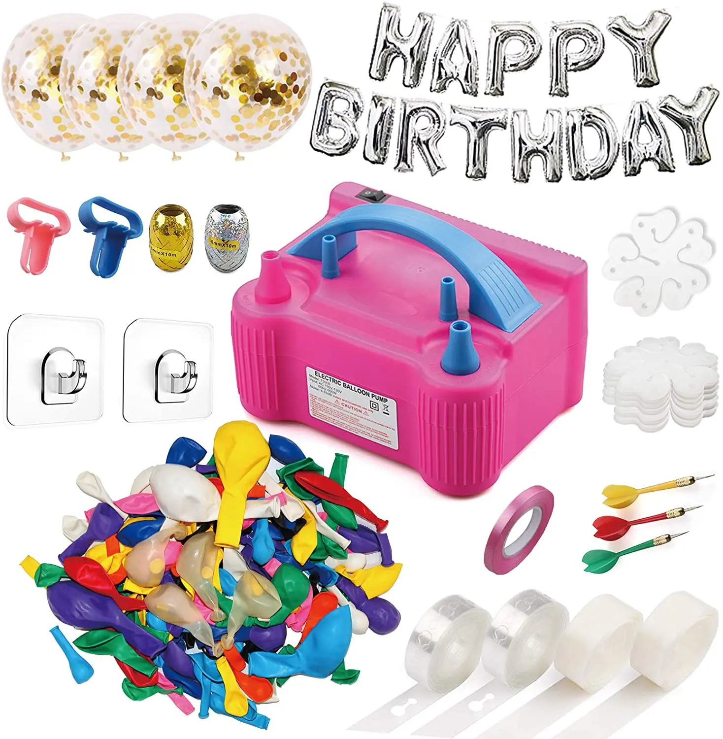 Balloon Pump Set Electric Air Balloon Blower,Balloon Inflator Dual Nozzles Balloon Arch Garland Kit with Tape Strip,Tying Tool