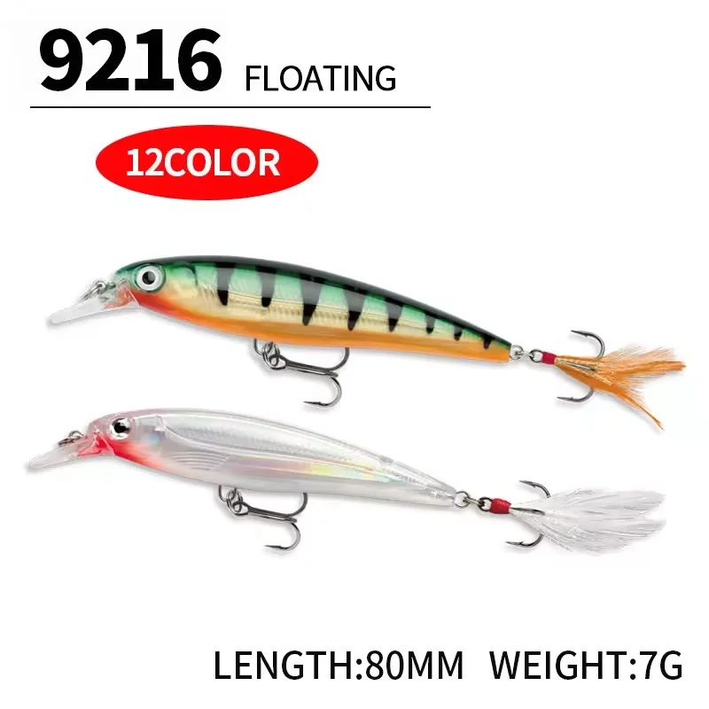 80mm 7g Floating Minnow Fishing Wobblers Isca Artificial Topwater Bait 9216 for Bass Trout Carp Fishing