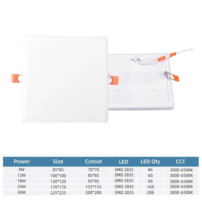 Ultra Thin Square 3w 6w 9w 12w 15w 18w Smd2835 Aluminum Ceiling Recessed Led Panel Lights For Home Office Living Room