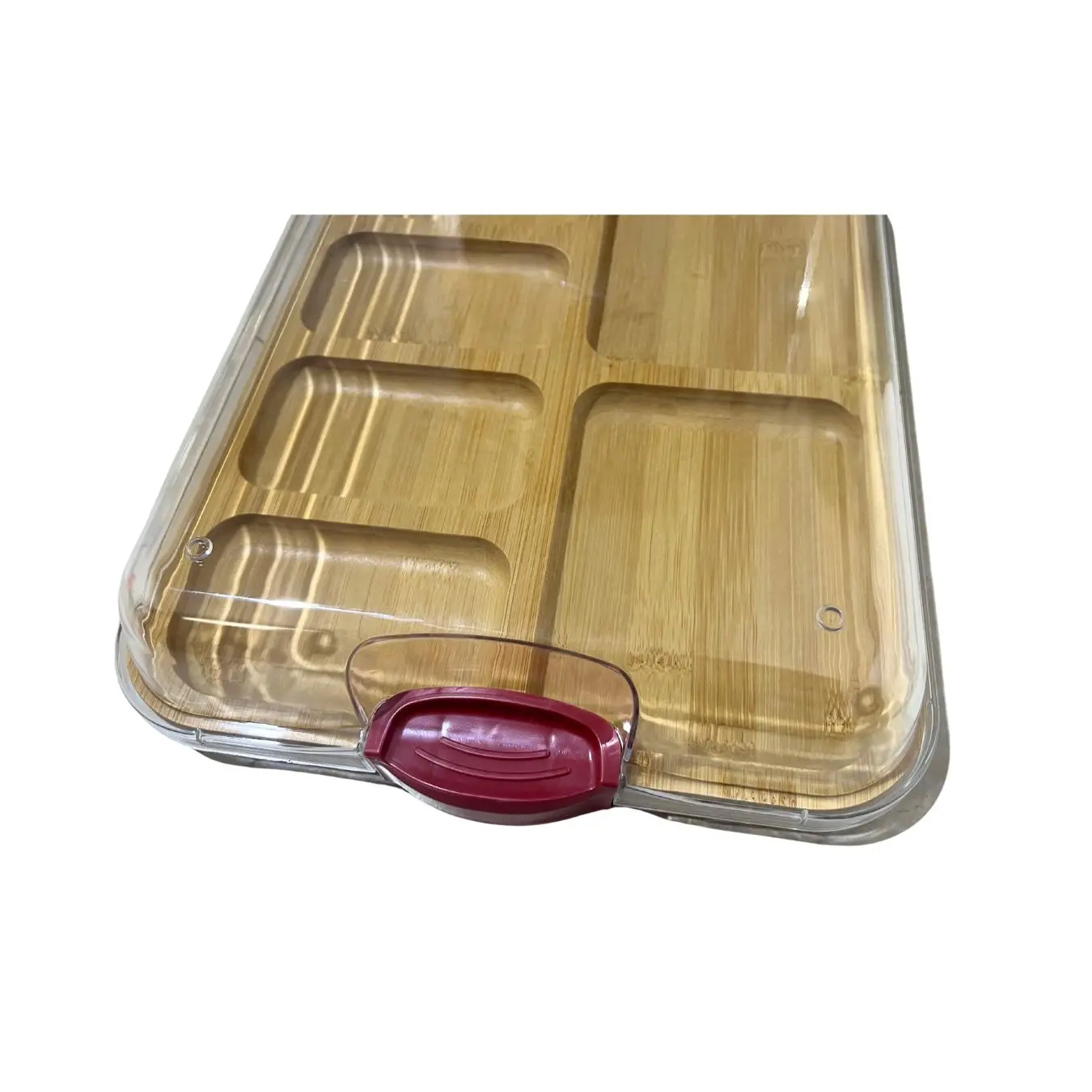 Bamboo Wood Cheese Boards with Clear Lid,Cheese Plate Divided Snack Serving Board Tray with Clear Plastic Locking Lid