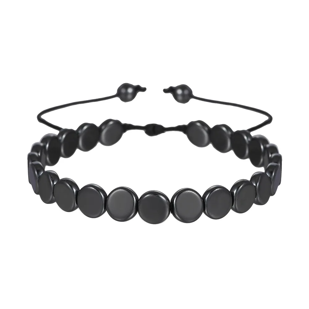 Handwoven Black Gallstone Bracelet New Square round Rivet Flat Bead Personalized Adjustable Fashion Jewelry for Women