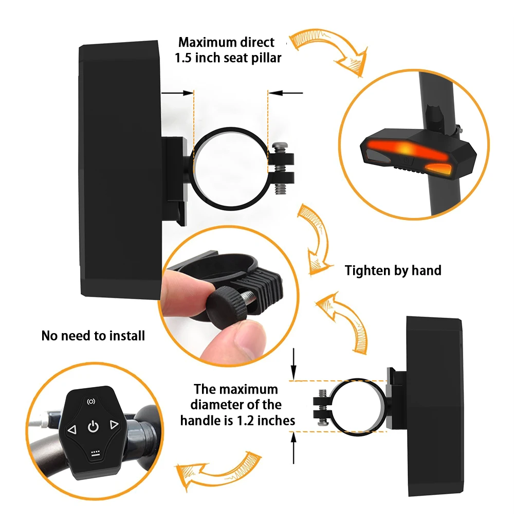 New LED Wireless Bike Tail Light Smart USB Rechargeable Cycling Accessories Remote Turn Bicycle Rear Light Signal