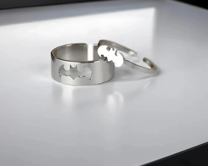 Vampire Bat Gold Plated Bat Ring  Goth Jewelry  Two Pcs Silver Plated Adjustable Ring Superhero Couple Rings
