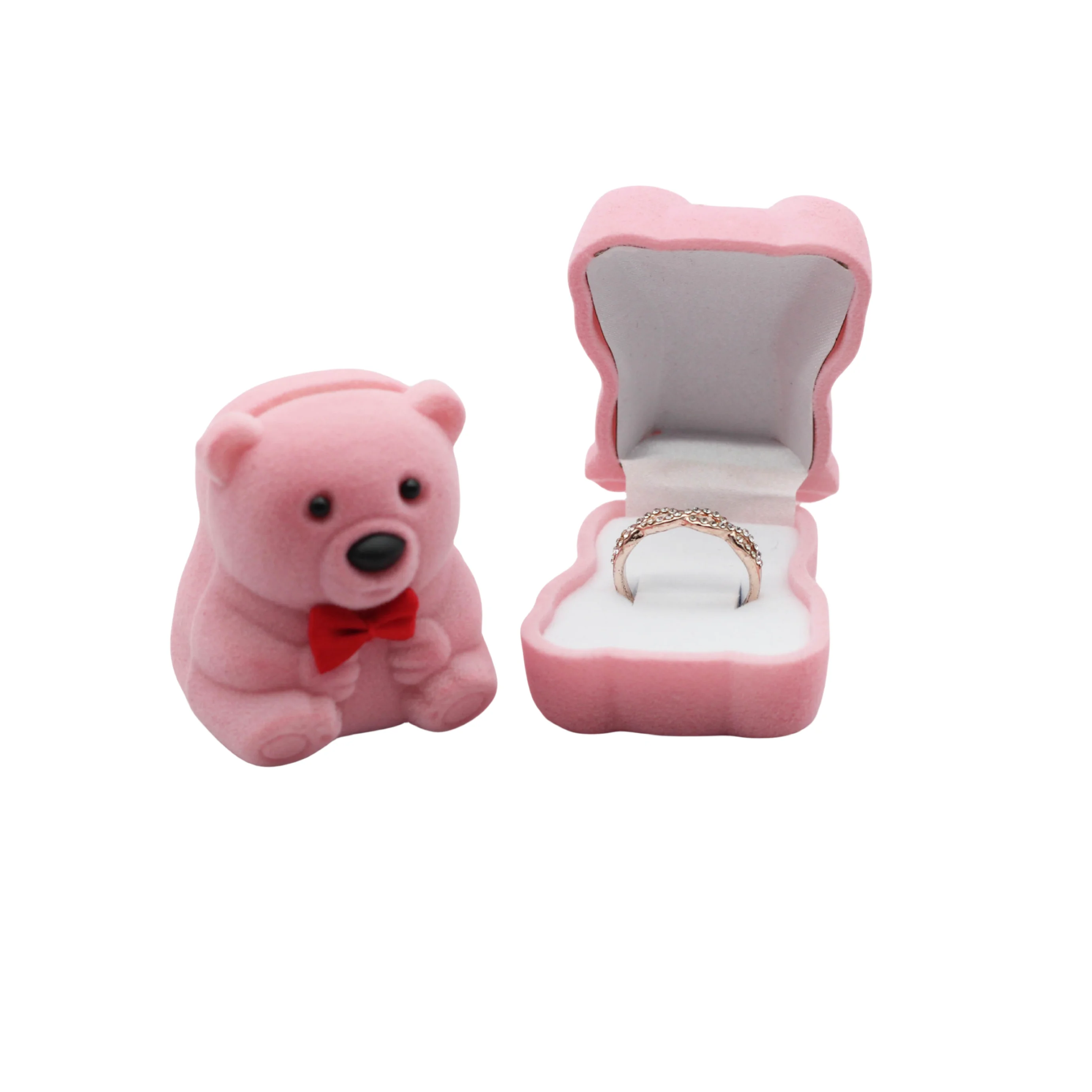 Bear Ring Box Plastic Flocking Jewelry Trinket Box for Proposal Ring Wedding Ceremony Engagement Christmas