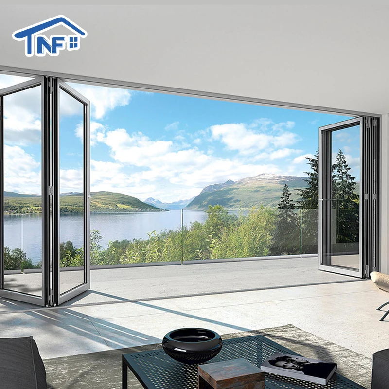 Foshan NF aluminum alloy black accordion door US Canada standard double glass bifolding doors