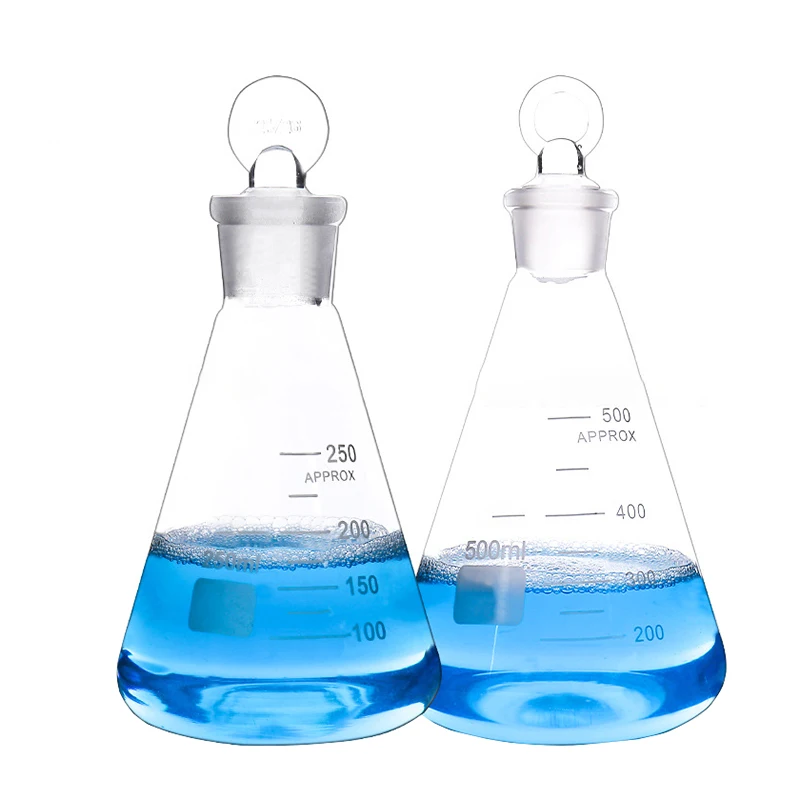 Лабораторная посуда боросиликатная стеклянная коническая колба треугольная колба со стеклянной пробкой