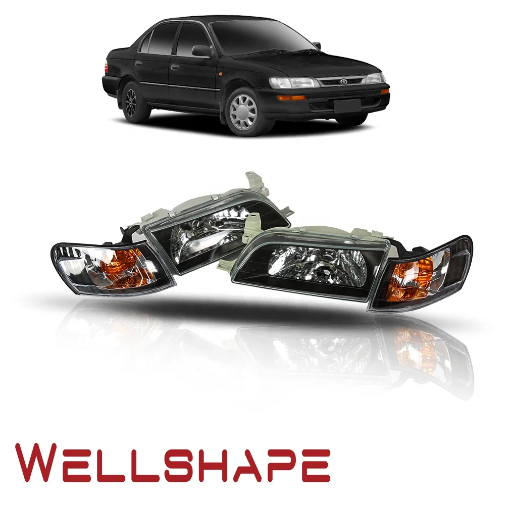 Подходит для Toyota Corolla 93-97 JDM черное стекло прозрачные линзы фары + Угловые лампы с янтарным