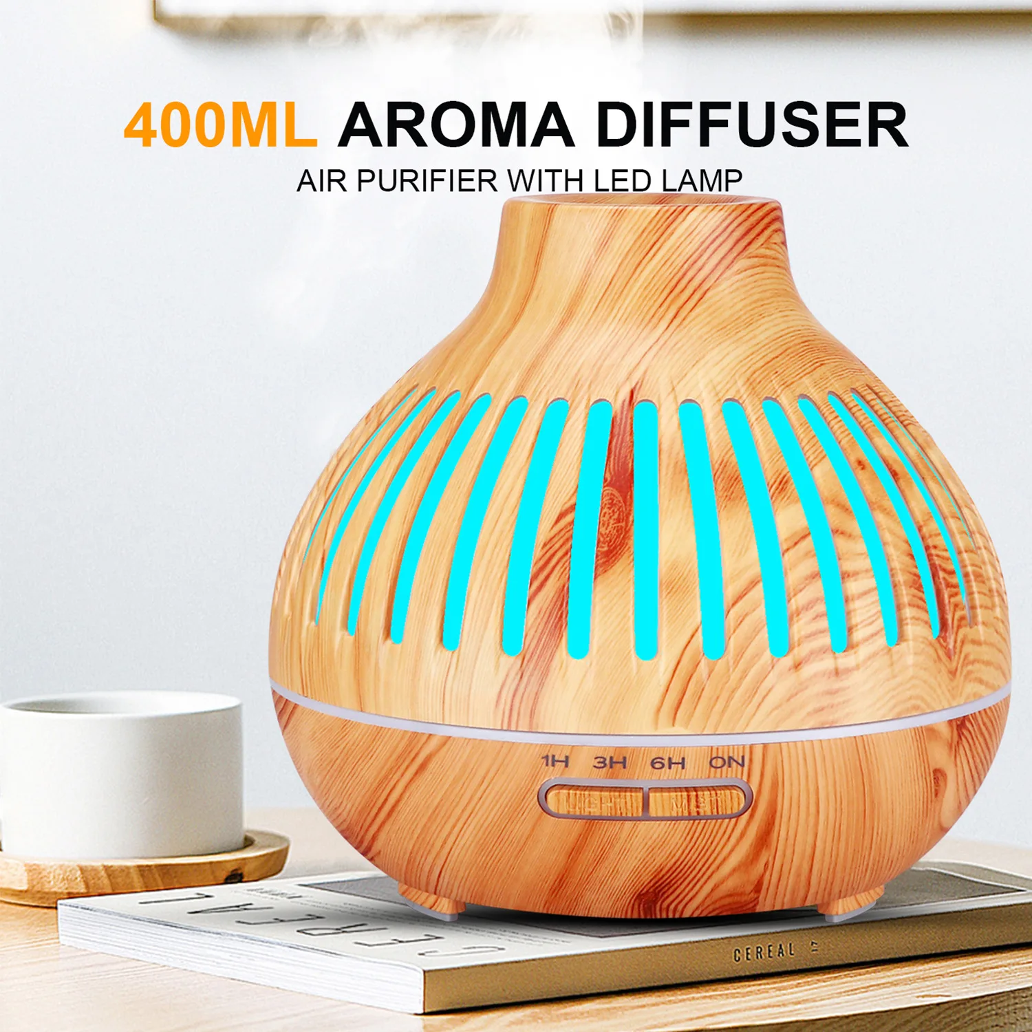 
Popular Wholesale Wireless Wifi Aroma Diffuser Ultrasonic Humidifier Mist Maker 400ml Wood Essential Oil Diffuser Charm 