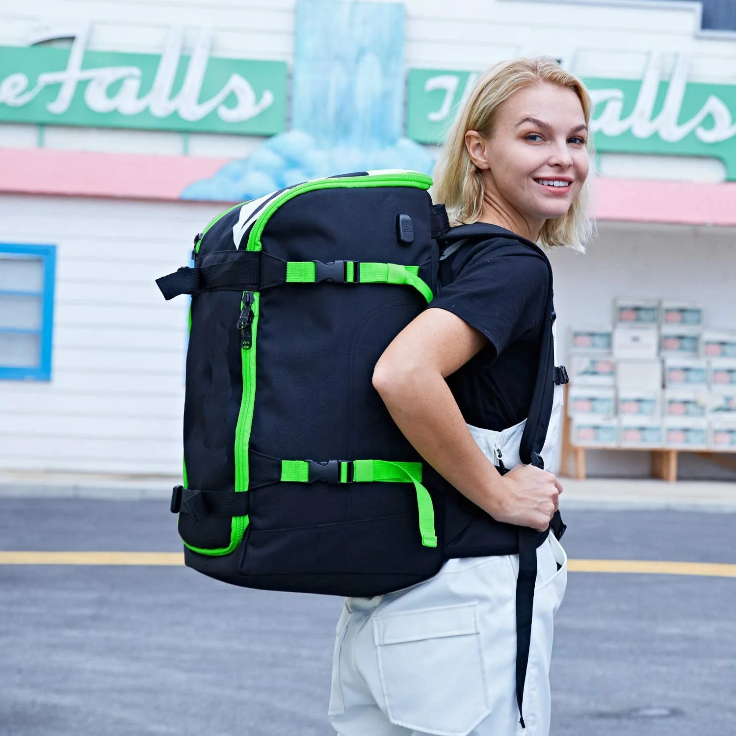 Tourbon Ski Snowboard Backpack 50L Flying Travel Stores Helmet Alpine Boots Clothes External Hanging Storage USB Charging Port