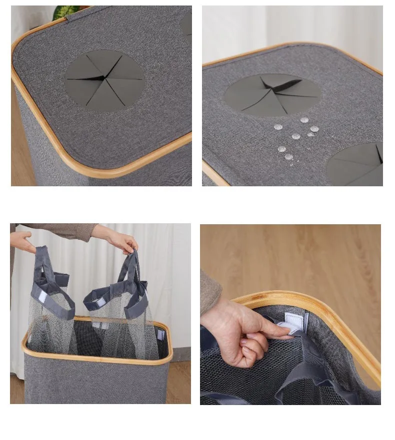 Customization Large Bamboo Black Grey Kitchen Recycling Bin Deposit Bottle Storage Recycling Bottle Basket