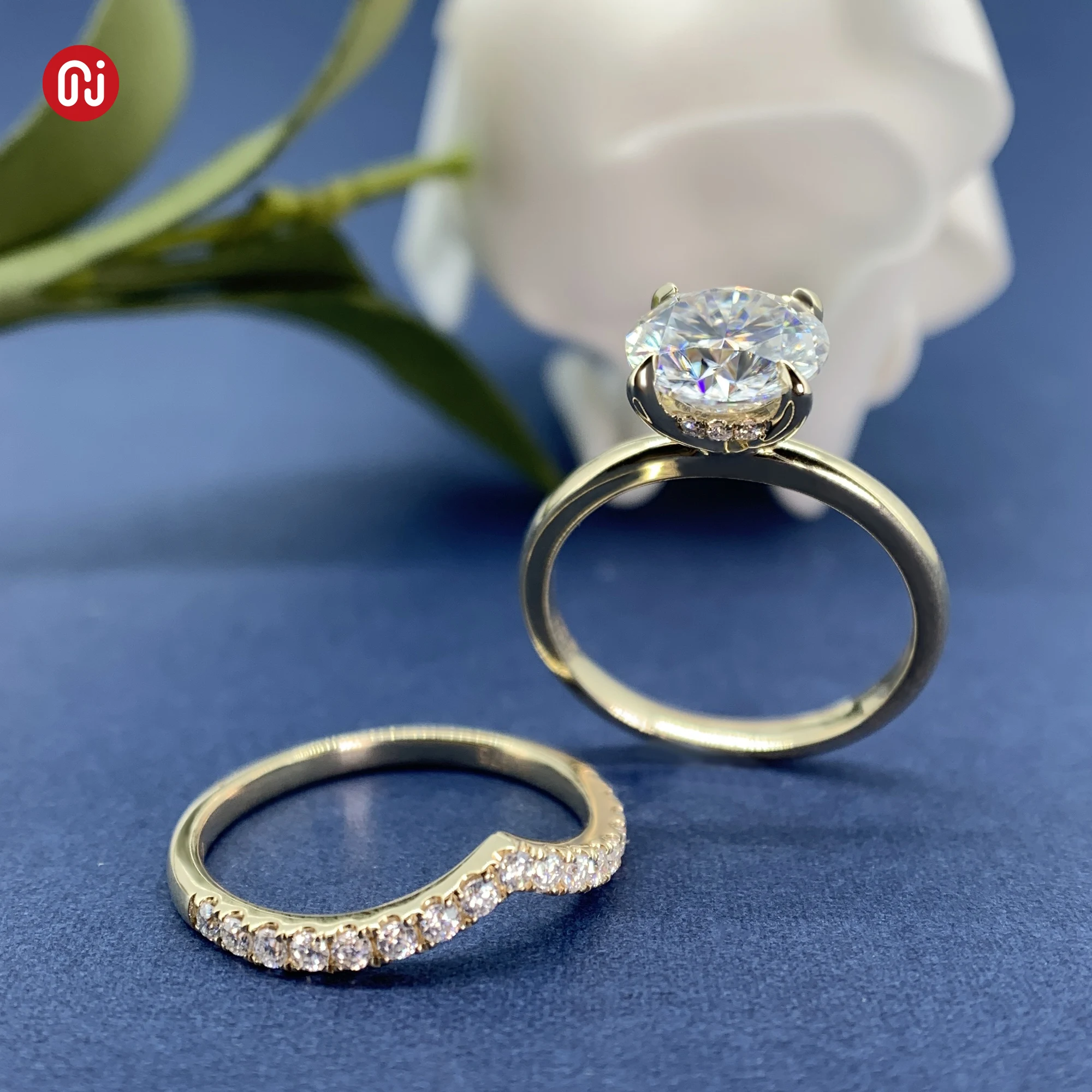 GIGAJEWE 2.5ct D color 8mm Round Cut Moissanite 9K/14K/18K Yellow Gold Two settings , Moissanite Band, Engagement Ring