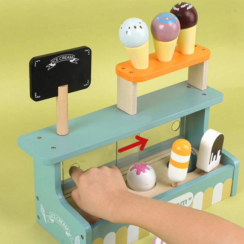 Simulation Ice Cream Set Pretend Play Wooden Montessori Toy Ice-cream Cone Kitchen Food Toys for Kids Preschool Educational