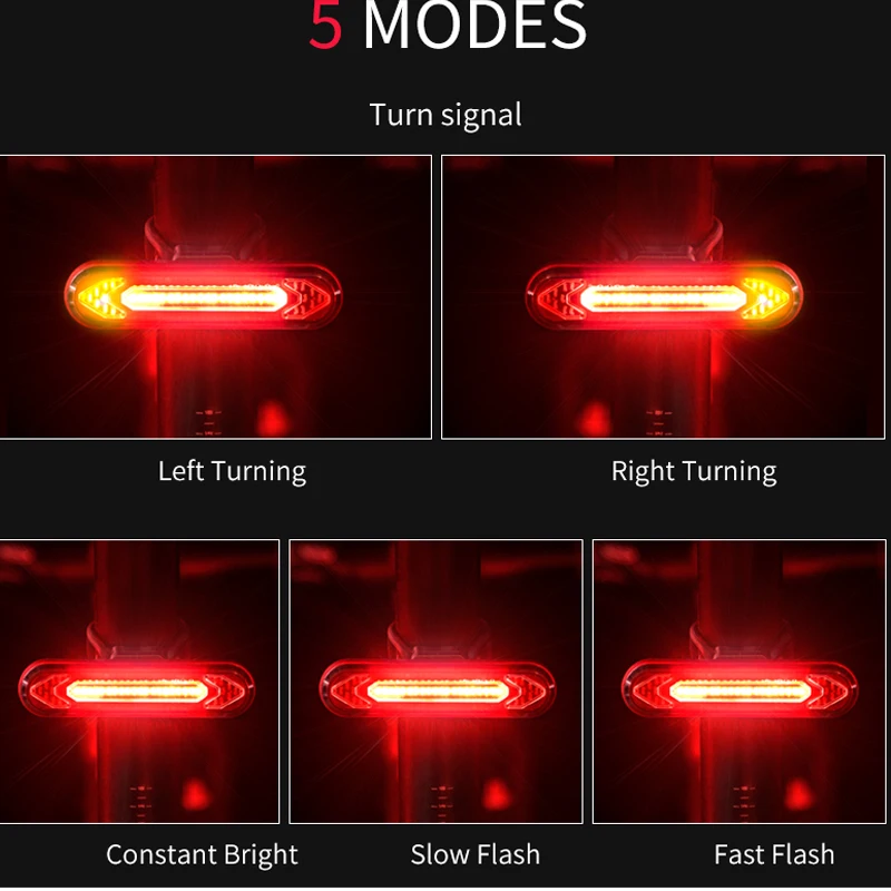 Usb Rechargeable Bicycle Tail Light Bicycle Riding Turn Signal Warning Lights Wireless Led Rear Light With Remote Control