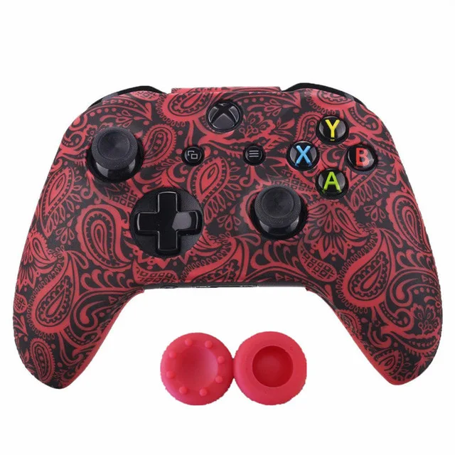 Camouflage Camo Silicone Protective Skin Case Rubber Cover Sleeve +2 Thumb grips  for XBox One X S Controller Game Accessory