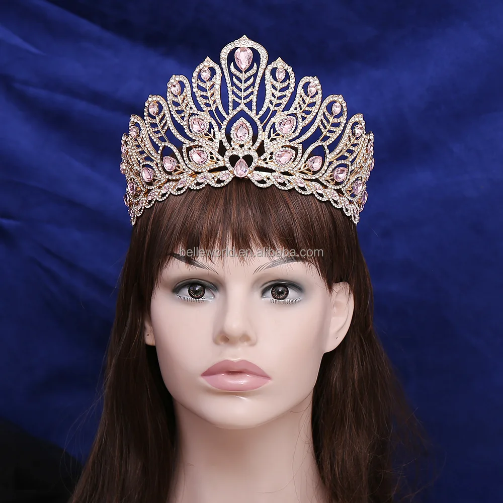 BELLEWORLD wholesale luxurious design performance coloured hair tiara with comb coronas para novia decorar tall pageant crowns