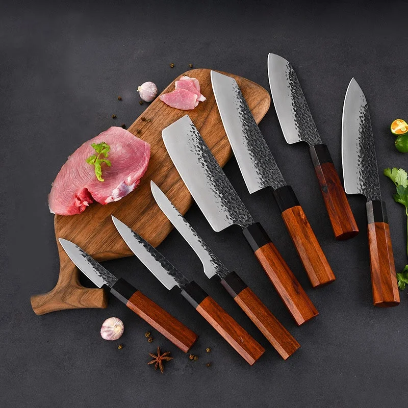 High carbon steel 9CR18mov knives octagonal rosewood and ebony wood handle Japanese kitchen chef knife set