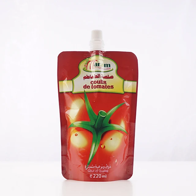 Custom Stand Up Tomato Ketchup Sauces Packaging Pouch Bag With Spout