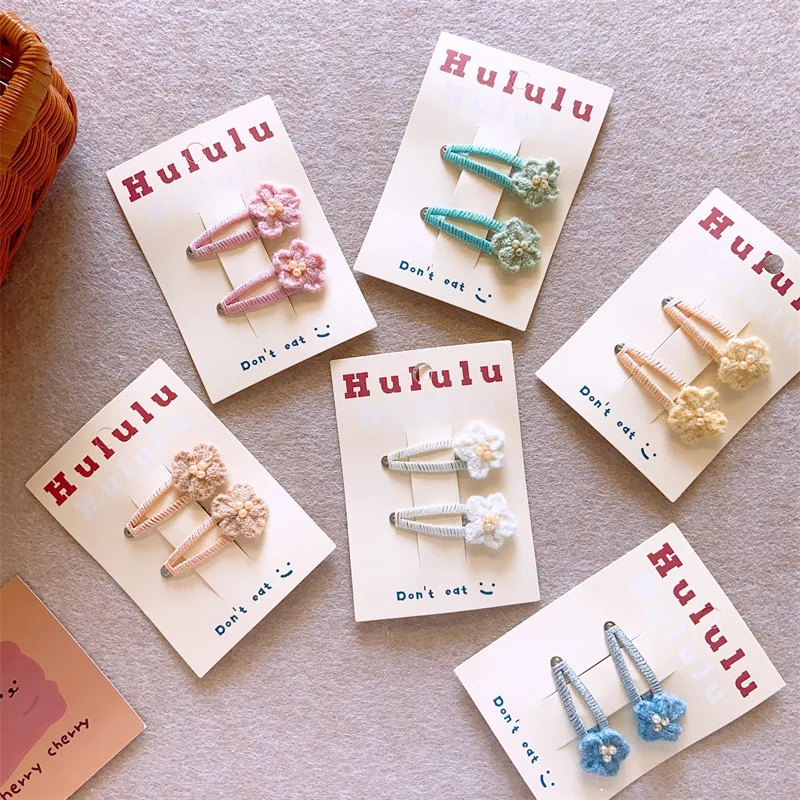 Latest Boutique Handmade Hair Accessories Fancy Crochet Flower Hair Clip Children Metal Snap Hair Clip Small Barrette for Kids