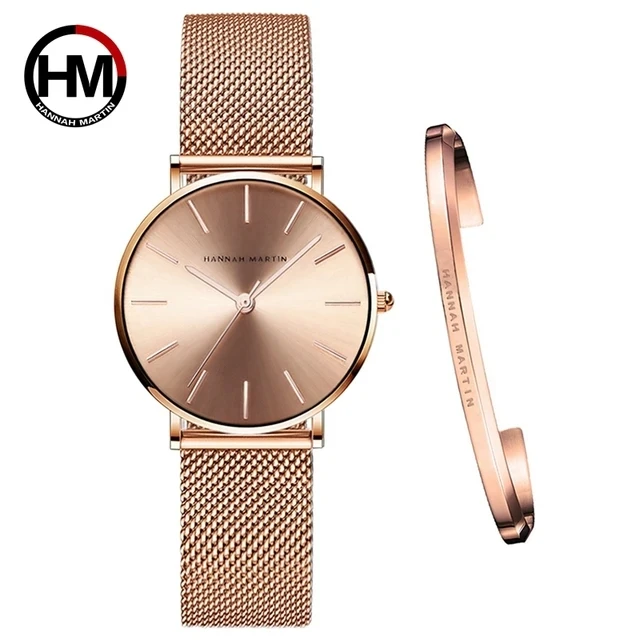 Japan Quartz Simple Design Waterproof Rose Gold Stainless Steel Mesh Band Lady Watches for Women Dropshipping white Dial Watch