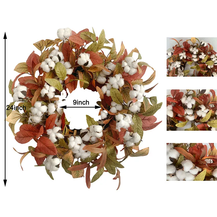 Factory outlet 24inch artificial dried flower Olive Magnolia Leaves cotton fall harvest wreaths for front door