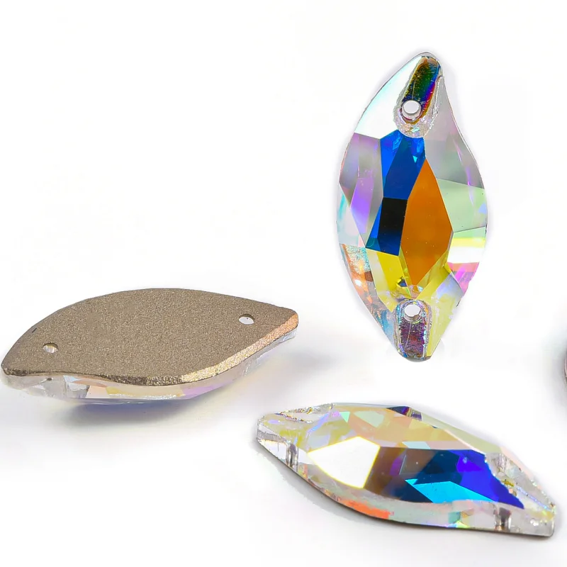 OLeeya K9 Quality Leaf Sewing Gemstone  AB Crystal Sparkle Glass Flat back Sew on Rhinestone For Garment Accessories