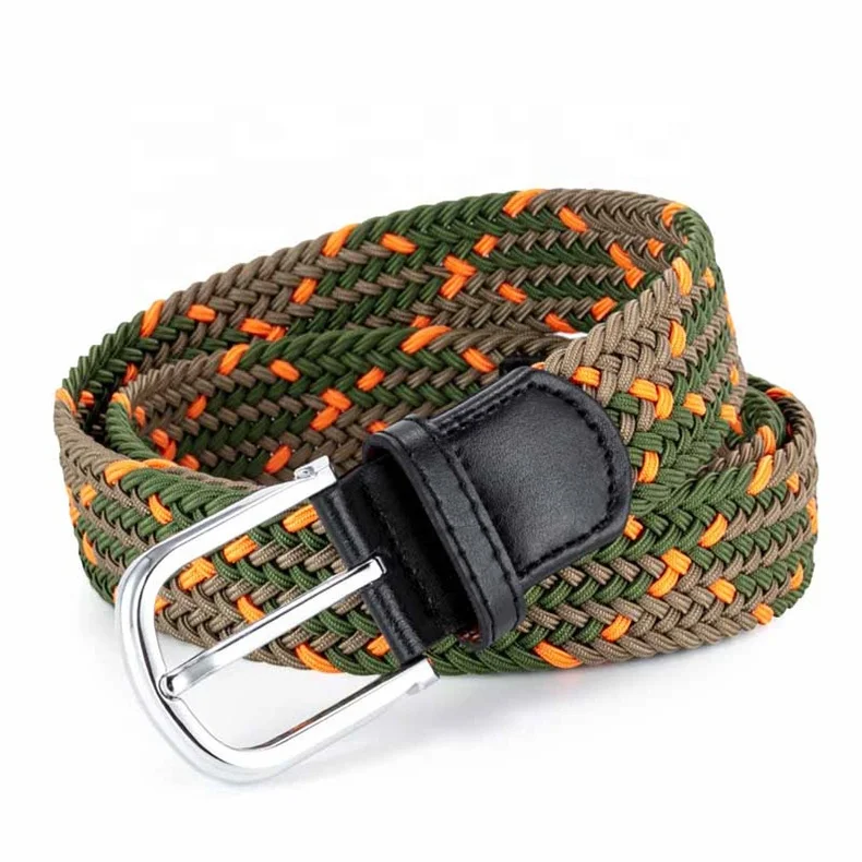 High Quality Adjustable Braided Stretch Leather End Tip Elastic Stretch Belt Unisex Accept Custom LOGO