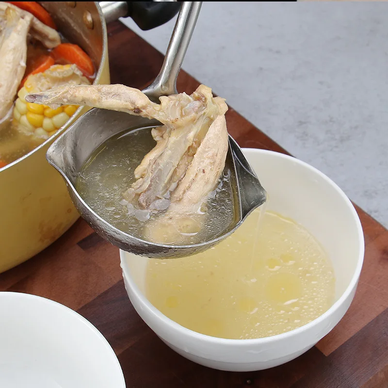 Wholesale kitchen household wooden handle 304 stainless steel creative multi-purpose hot pot soup spoon