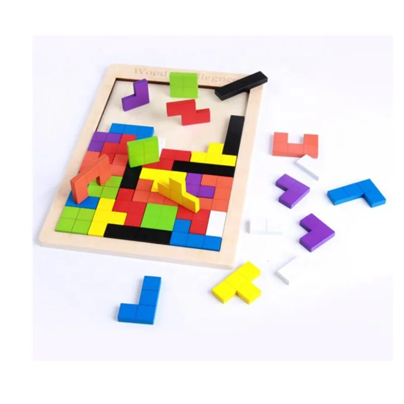 Children Wood Matching Jigsaw Colorful Tetris Jigsaw Board