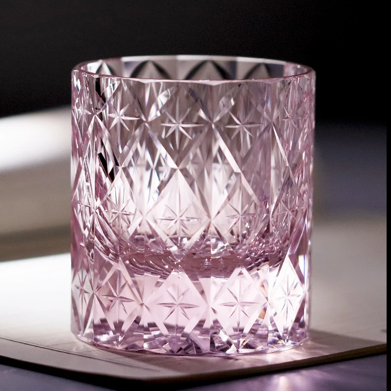 Hot Sale Japanese Style 250ml Old Fashioned Whisky Glasses Hand-Cut Amber Purple Color Whiskey Water Fine Wine Glass