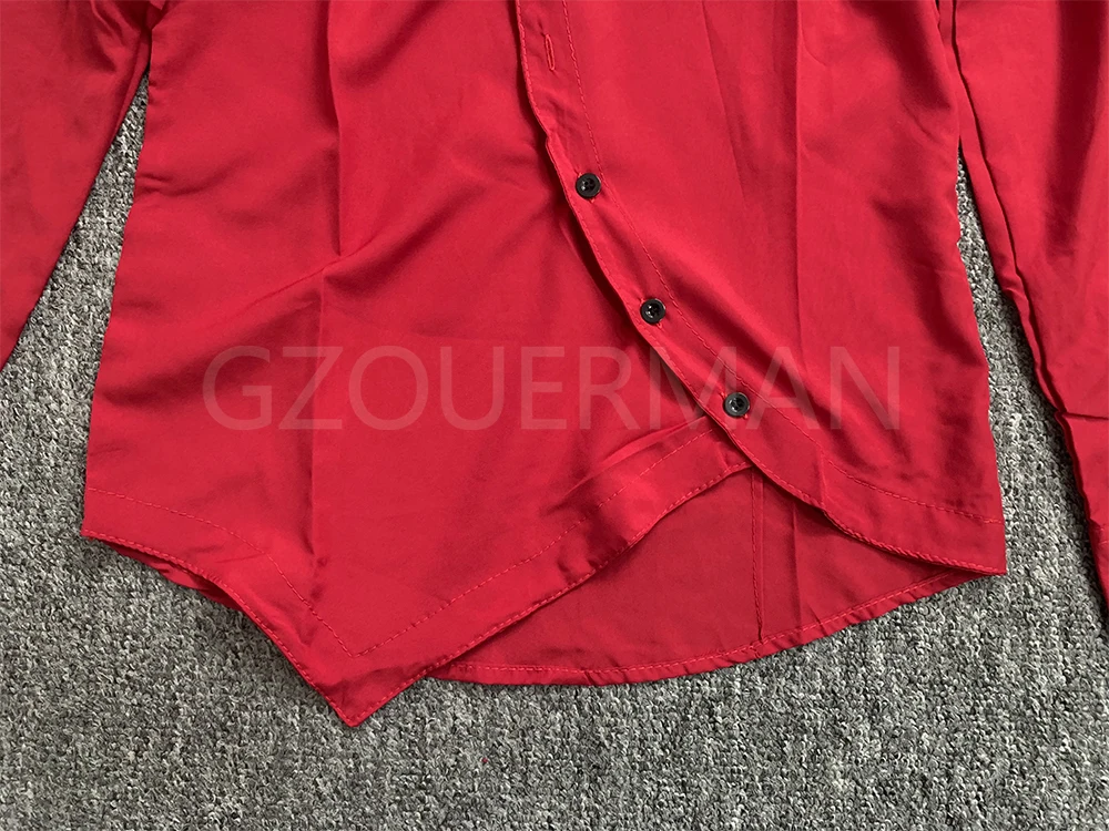 Wholesale Men New Arrival Court Style Oblique Placket Design Shirt Long Sleeve Stand Collar Button Solid Color Casual Shirt