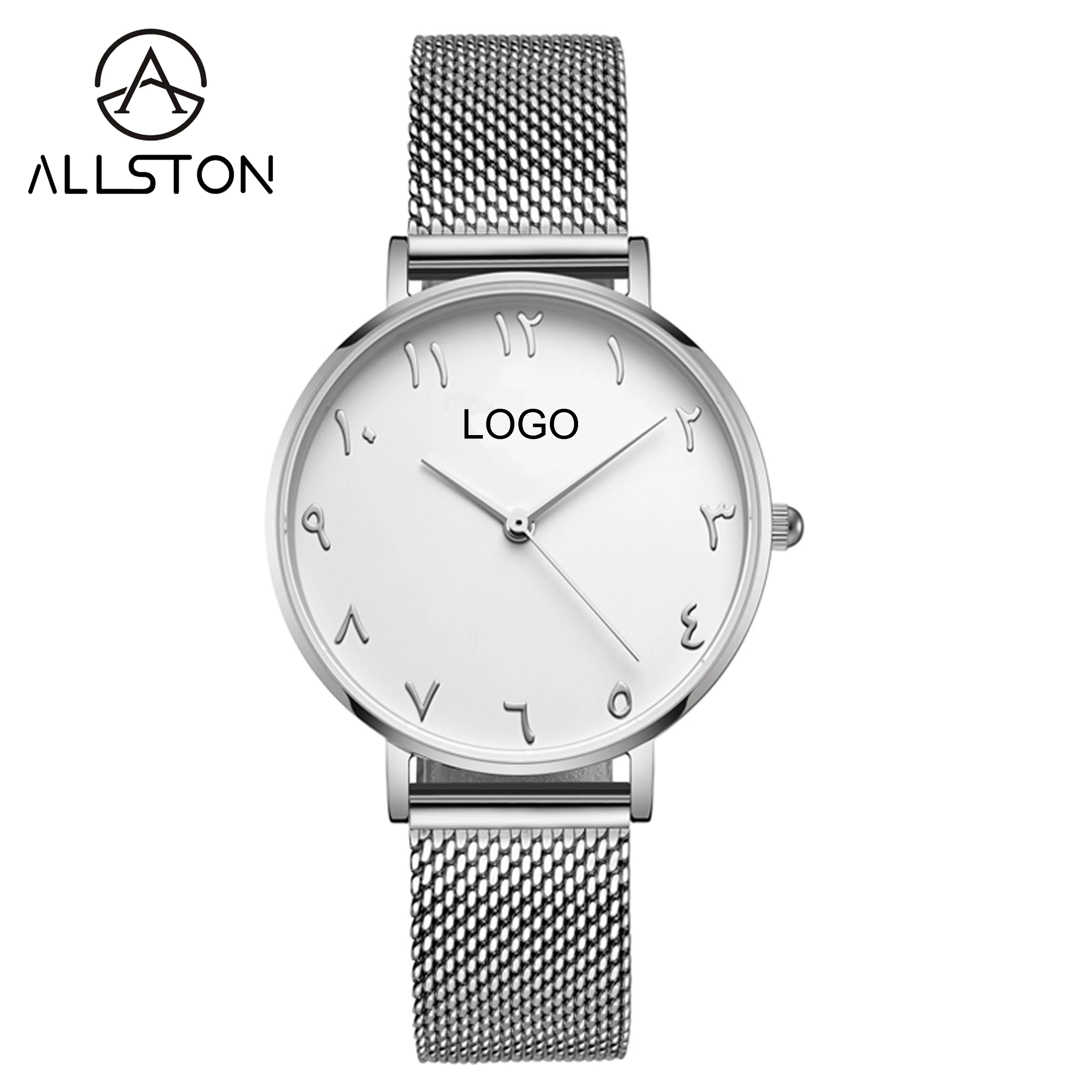 Dropshipping OEM Brand Custom Logo Women Ladies Quartz WristWatch With Leather Stainless Steel Band Arabic Men Watch Waterproof