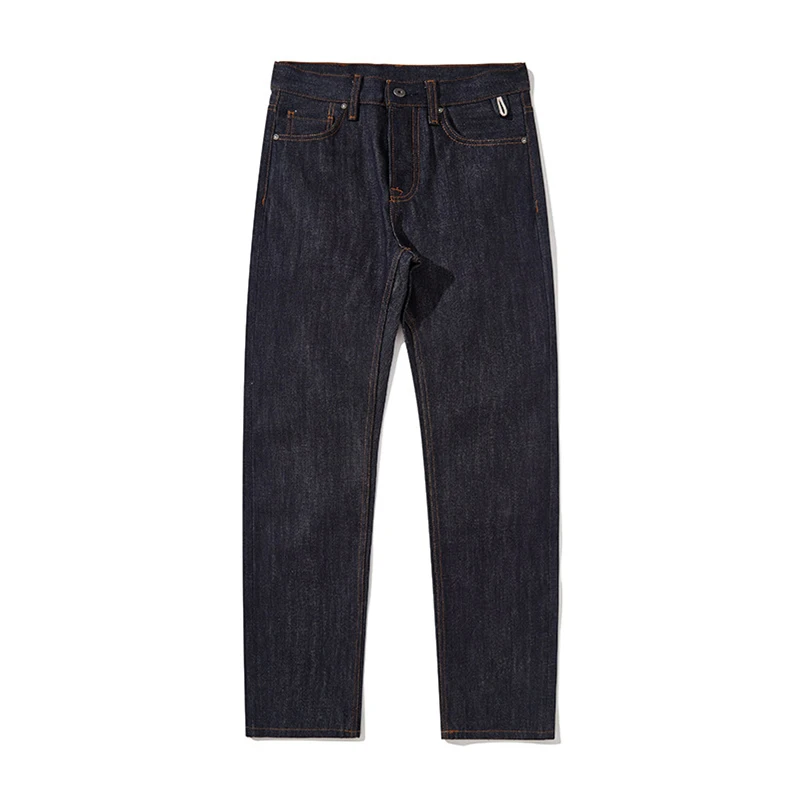 High Quality Japanese Selvedged Heavyweight Denim 15 oz Buttons Closure Dark Blue Straight Leg Cargo Jeans Trousers For Men