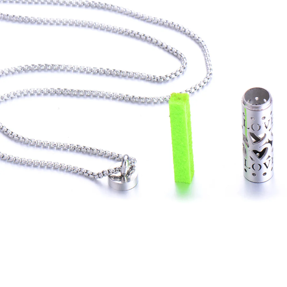 Perfume Necklace Cylindrical Stainless Steel Diffuser Essential Oil Pendant Vintage Hollow Out Locket Perfume Bottle Necklace