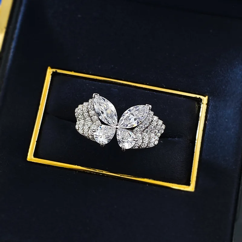 New S925 Silver One Carat Champagne Gold Ring, Fashionable, Personalized, Simple, Versatile Wedding Jewelry