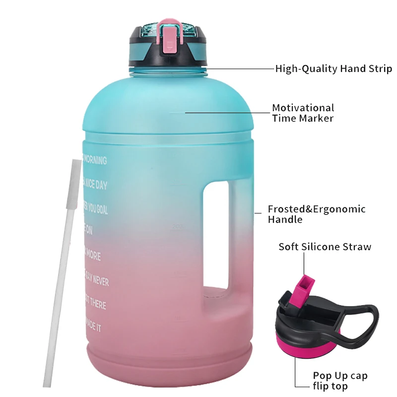 3.78L BPA Free Large Capacity Water Bottle with Straw Motivational & Time Marker GYM Drinking Jug BPA Free Sports Outdoor