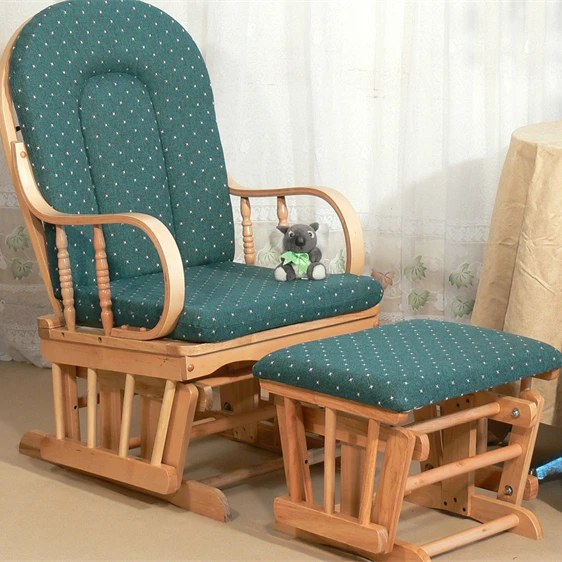 Afternoon high tea Casual relax Wooden Arm chair and foot rest one set Mom Breastfeeding glider chair rocking