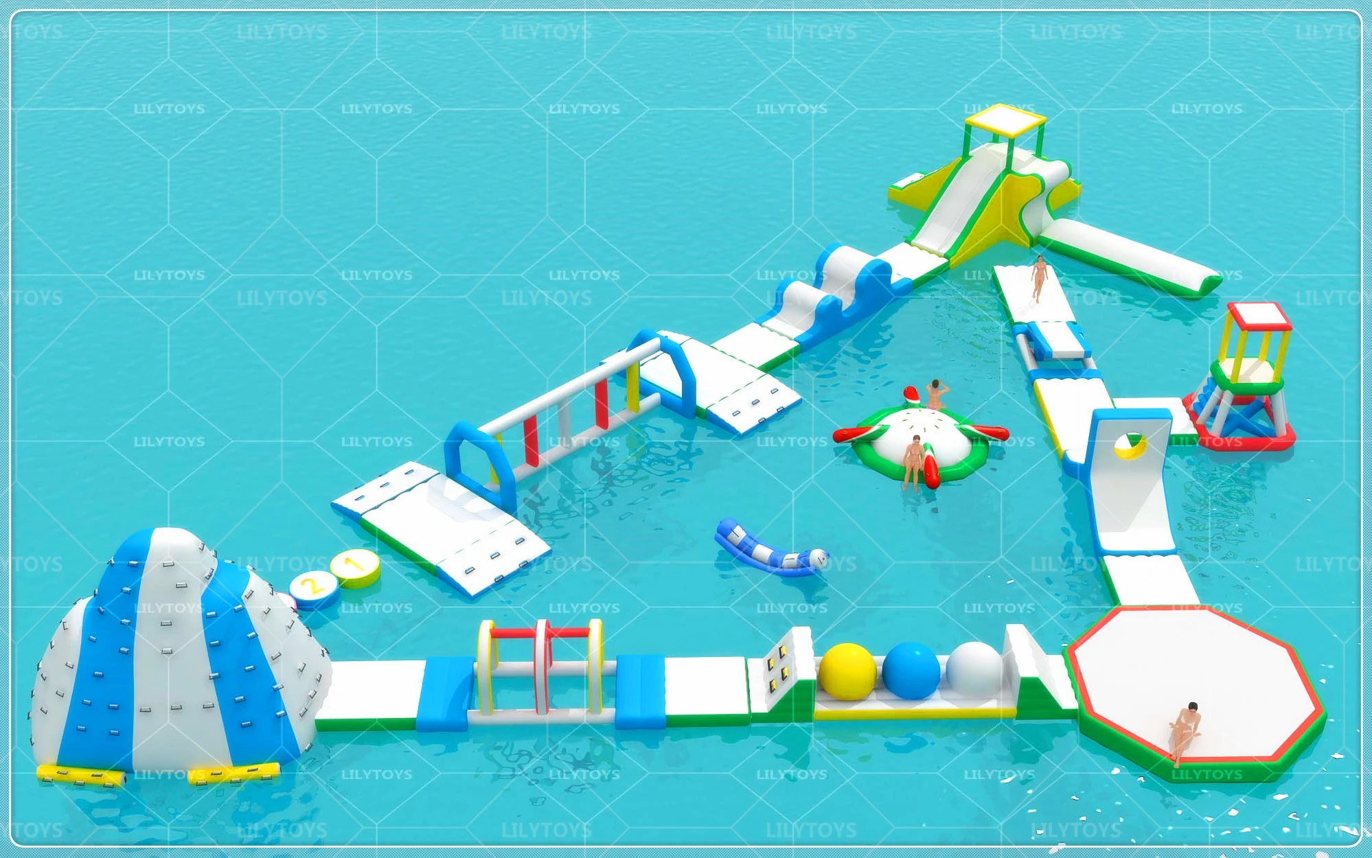 Inflatable Aqua Park with Water Play Zones, Floating Obstacle Courses, and Sports Games for Pools