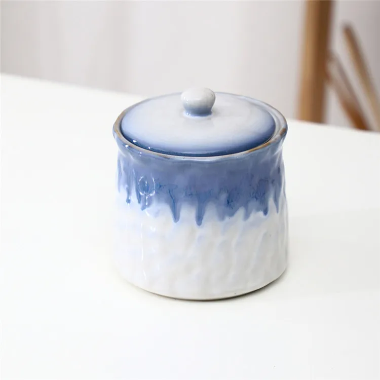 China bulk wholesale custom logo white blue shiny glaze cheap kitchen coffee tea sugar ceramic canister set of 3