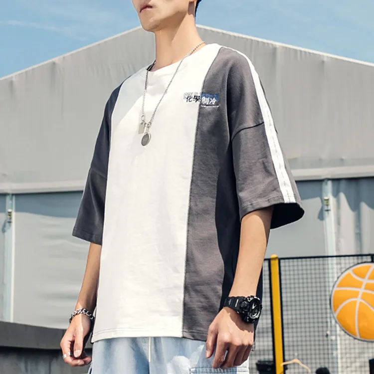 
Custom Letter Embroidered Mens Vintage T-Shirts Oem HIgh QUality Colorblock Hot Basic T-Shirt 