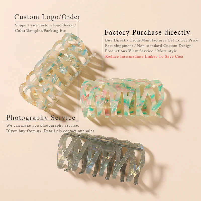 acrylic French high quality petals pattern 100mm hair claw clip rhinestone acetate hair claw for ladies 222581