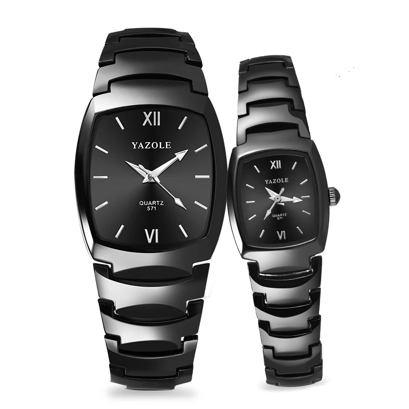 yazole  571 Elegance black unisex Quartz watch stylish steel Strap Waterproof analog display Simple Couple wristwatch