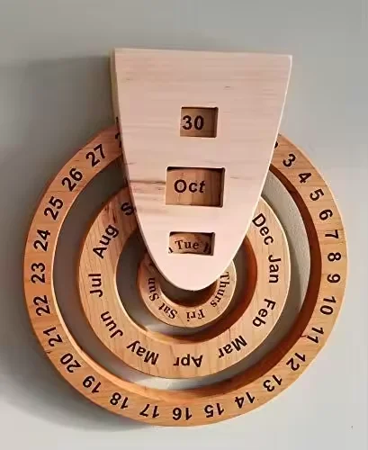 Custom Circular Spinning Perpetual Calendar Wall Mounted Wooden Concentric Calendar For Decor