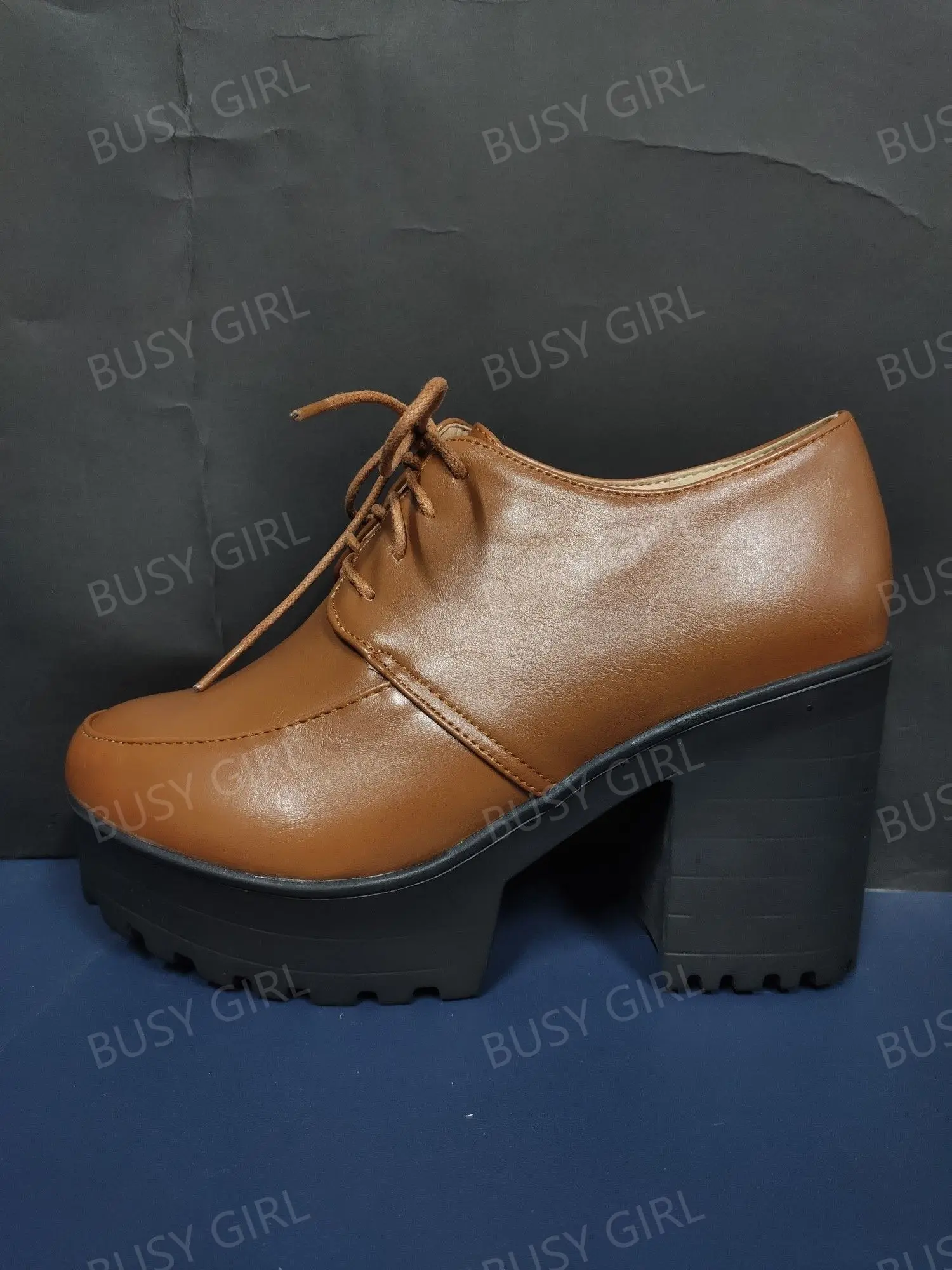 BUSY GIRL DR4960 Women loafers platform lace up block heels casual shoes for women office oxford loafer shoes for women