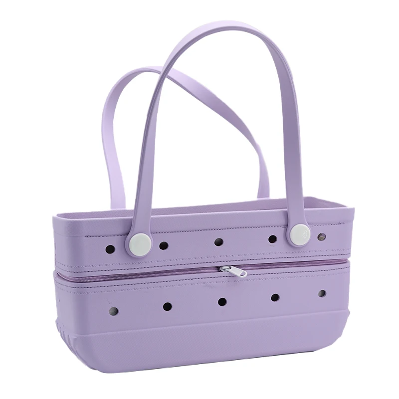 Summer new zipper waterproof eva tote beach bag unisex portable rubber eva handbag travel camping silicone eva bag