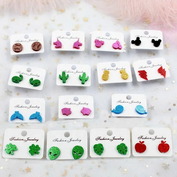 
ST-1 Acrylic Stud Earrings Football Mouse Head Stud Earrings Allergy Free Acrylic Earrings 