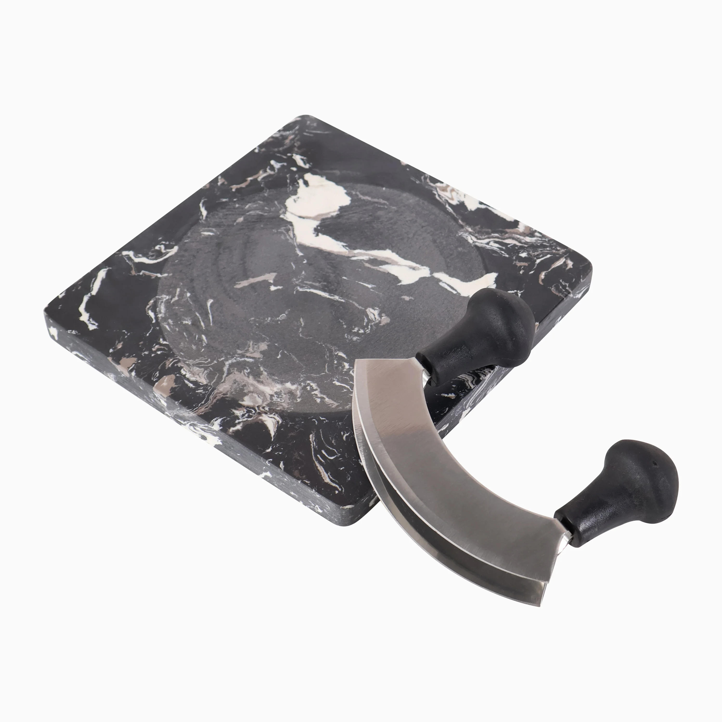 Marble Cutting Board Crescent Knife Herb Chopper Mezzaluna Knife