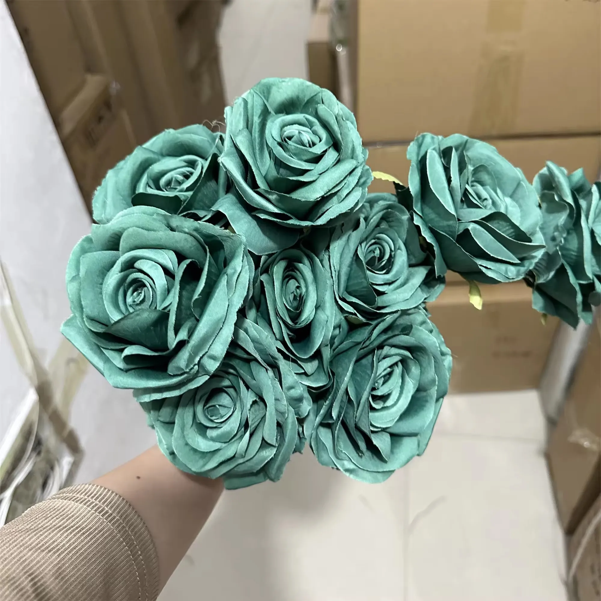 IFG 9 head silk wedding flowers decoration dark teal colour rose bouquet flower
